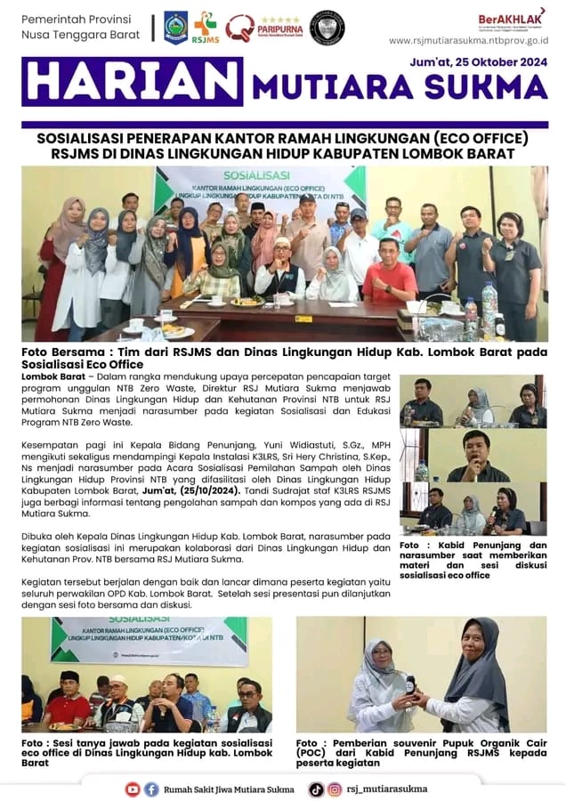 SOSIALISASI PEMILAHAN SAMPAH UNTUK PENERAPAN KANTOR RAMAH LINGKUNGAN (ECO OFFICE) DI DINAS LINGKUNGAN HIDUP KABUPATEN LOMBOK BARAT